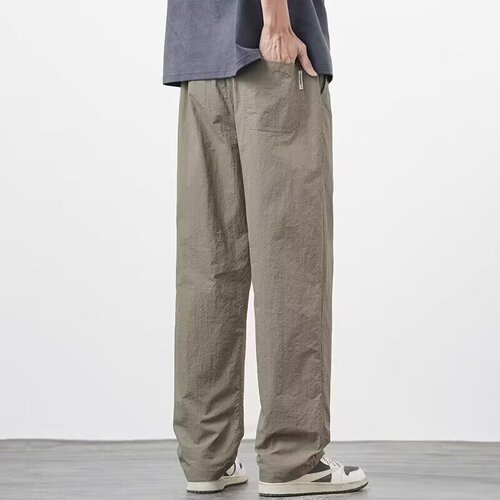 2025 Summer New Men's High-Waisted Casual Work Pants Loose Straight Leg Pants Durable Elastic Waist Trendy