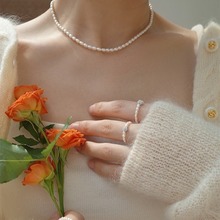 简约天然淡水米型微瑕珍珠项链冷淡风气质锁骨链高级感时尚配饰女