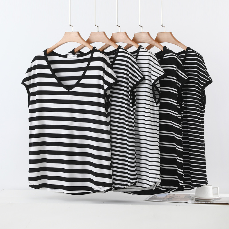 Summer New Modal Black and White Striped V-Neck Sleeveless T-Shirt for Women, Designer Style, Loose Casual Versatile Base Shirt Summer New Modal Black and White Striped V-Neck Sleeveless T-Shirt for Women, Designer Style, Loose Casual Versatile Base Shirt