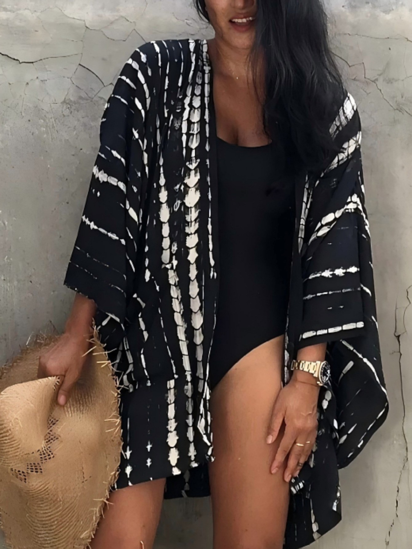 Cárdigan de rayón europeo y americano transfronterizo y kimono blusa suelta corta de todo fósforo camisa de protección solar de vacaciones junto al mar chal M0003