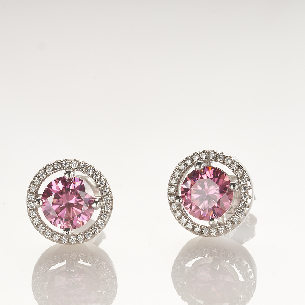 S925 plata esterlina diamante moissan pendientes 1 quilate 6.5mmX2 rosa azul moissanita pendientes