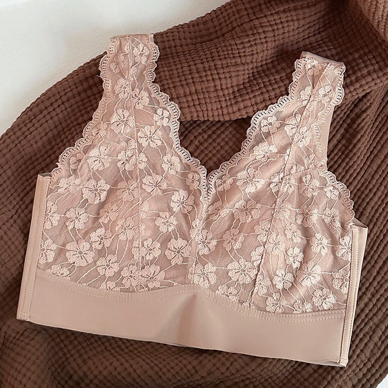 Lace breathable underwear, supporting wireless bra, beautiful back, french style