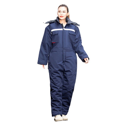Winter one-piece work clothes suit for men and women, cold storage cotton clothing, warm outdoor fishing labor insurance, hooded and cotton-proof cold-proof clothing