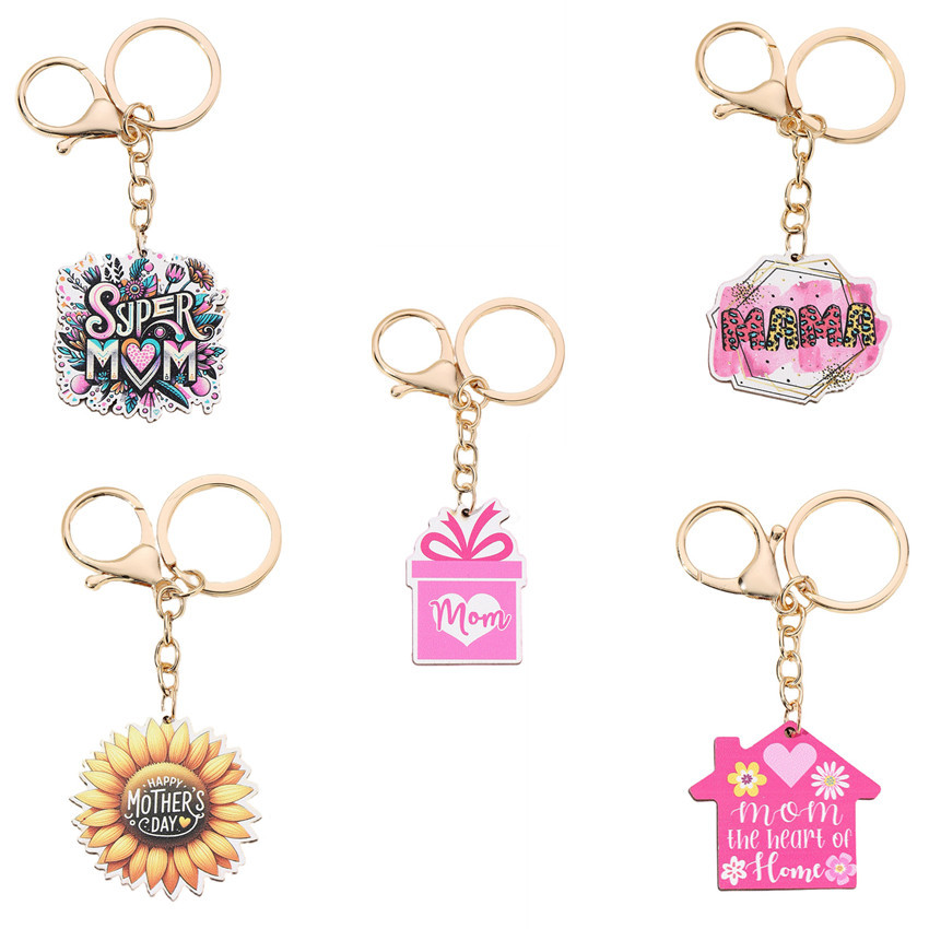 16g Weight Keychain Classification 1 Piece Quantity Daily Occasion Wood Material Mother'S Day Festival Letter, Flower Pattern Women's Gender Cute Style Cute Letter Flower Wood Mother'S Day Women's Keychain 无