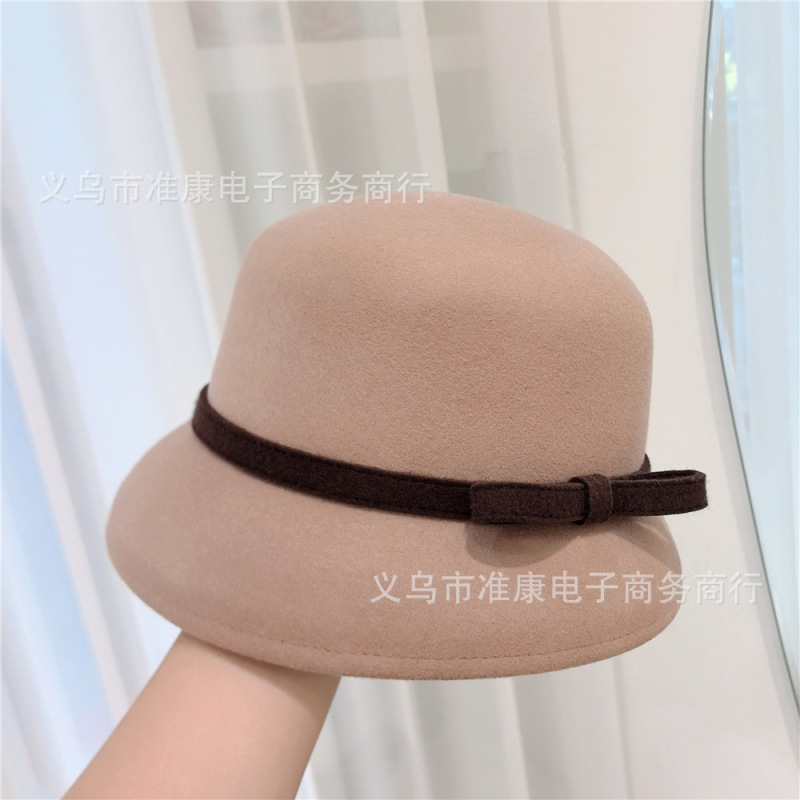 法式赫本风羊毛呢盆帽时尚洋气女士渔夫帽优雅气质短帽檐小礼帽潮|undefined