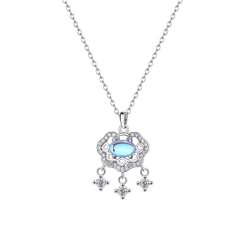 Silver Zircon Moonlight Pendant Necklace In Sterling Silver_voghion.com