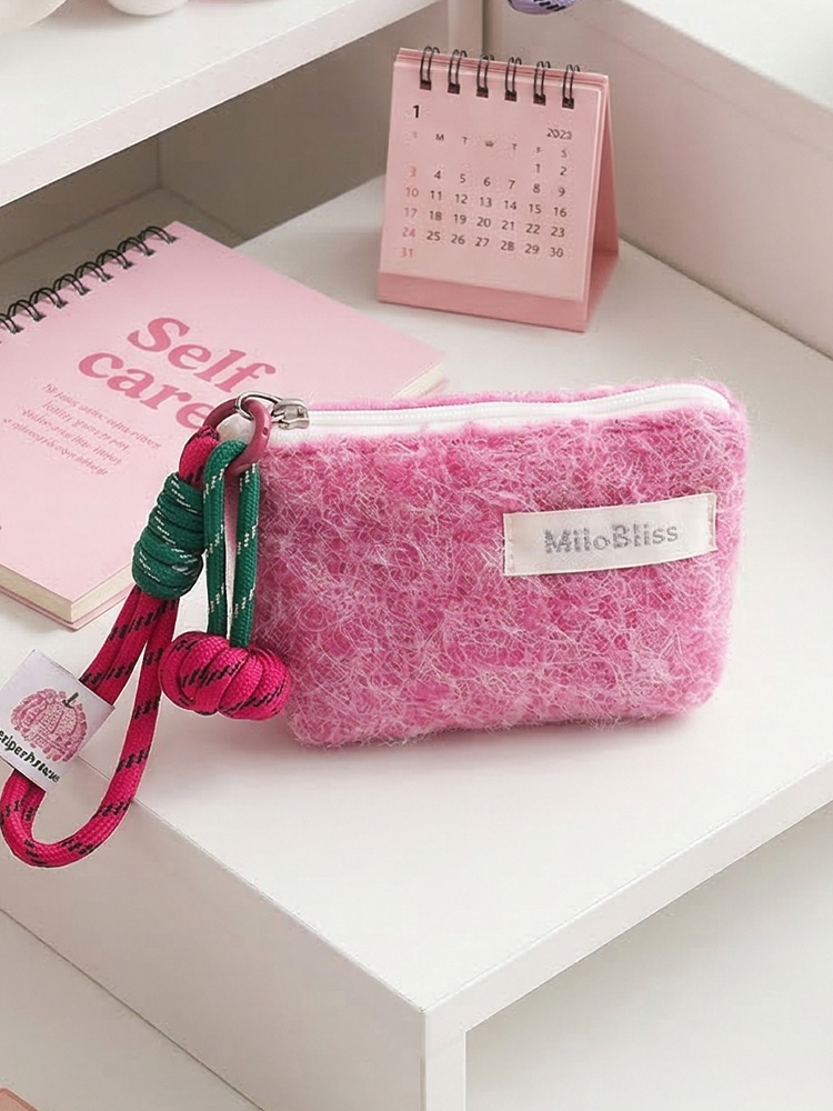 Nécesaire de Felpa Simple y de Moda, de Color Sólido, Portátil para el Día a Día