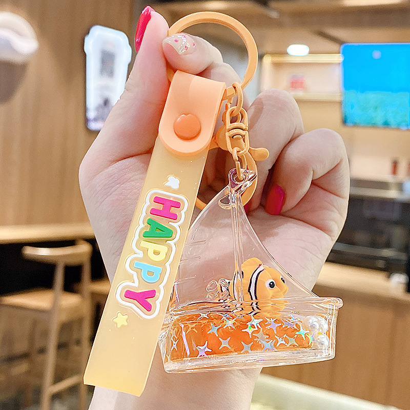 Flotante pequeño llavero de peces de colores para hombres y mujeres exquisito lindo botella a la deriva llave del coche colgante mochila colgante pequeño regalo