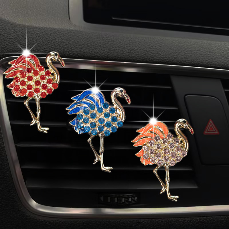 Cross-Border New Cute Full Diamond Flamingo Car Air Outlet Decoration Car Fragrance Diffuser Interesting Car Decoration