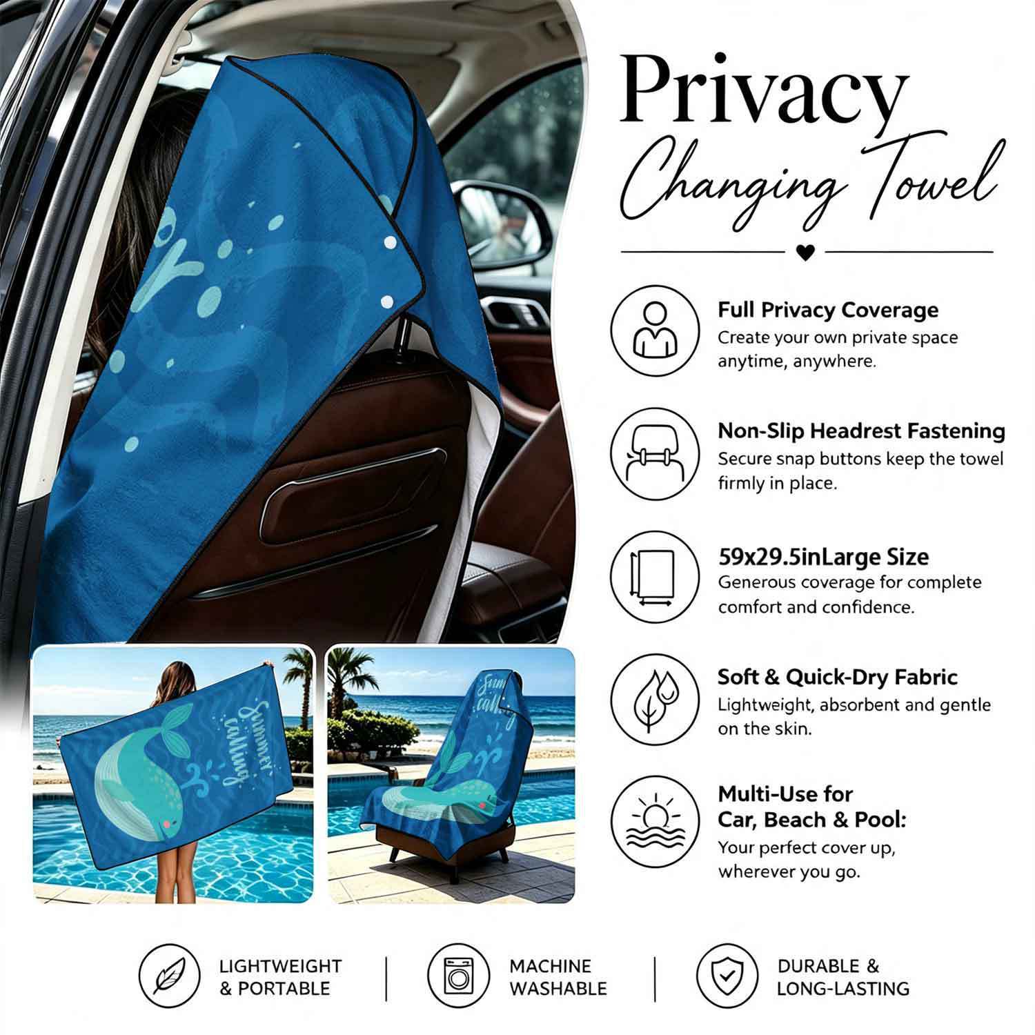 Summer bath towel and car seat cover 2-in-1, ultra-fine fiber outdoor beach and car dual-use universal seat cushion