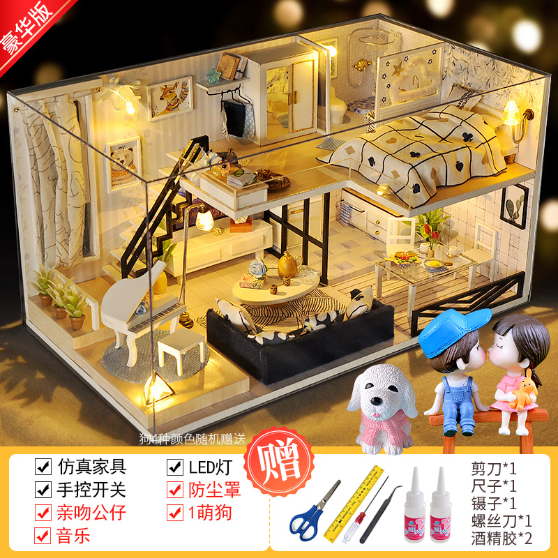 DIY chalet loft villa hecha a mano modelo de casa pequeña ensamblaje arquitectura juguetes regalos de cumpleaños llenos