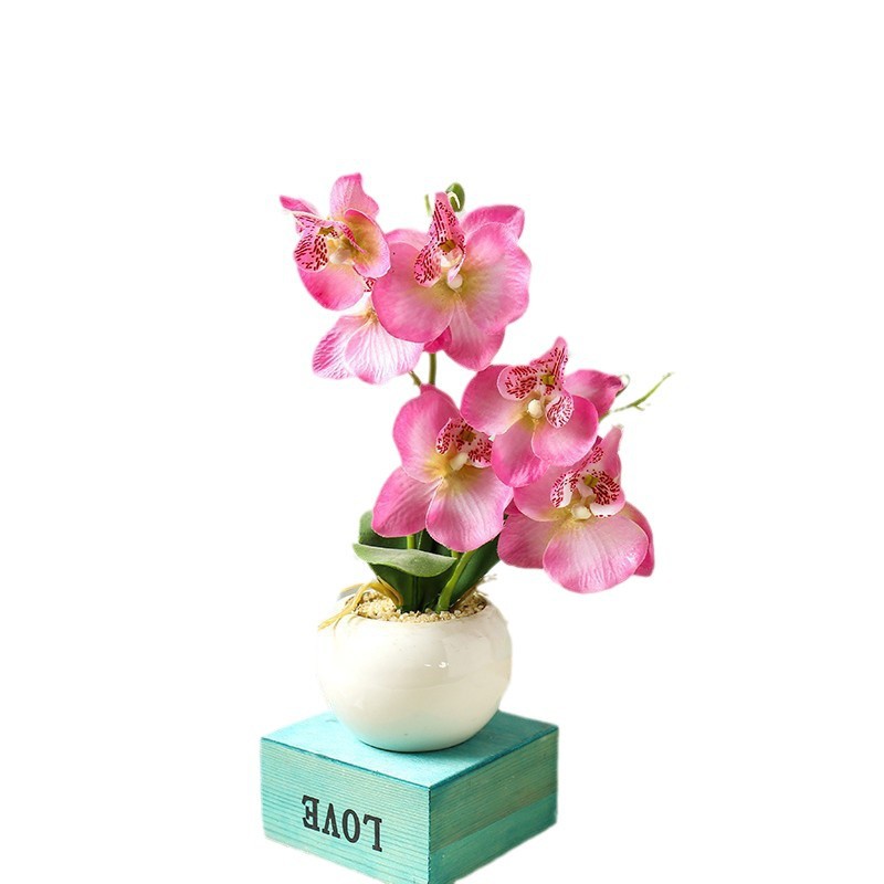 Flor falsa doble horquilla orquídea mariposa bonsai flor de simulación creativa flor artificial adornos de escritorio fábrica de maceta de simulación