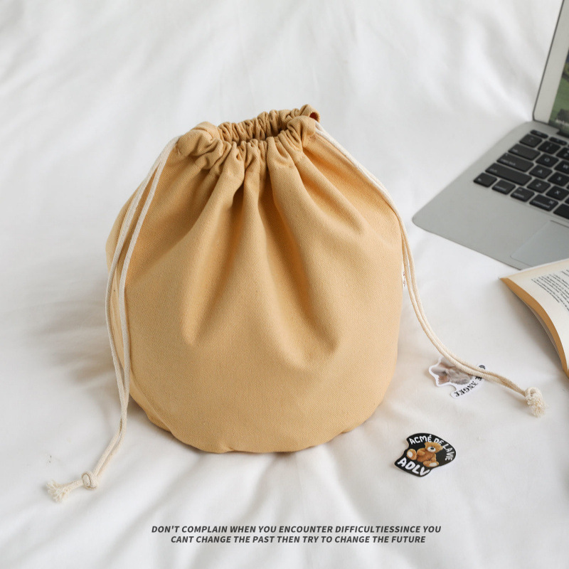 Large Inner Bag, Round Bottom Diameter 20cm Cylindrical Drawstring Bag, Bucket Bag Pure Color Canvas Drawstring Storage Bag