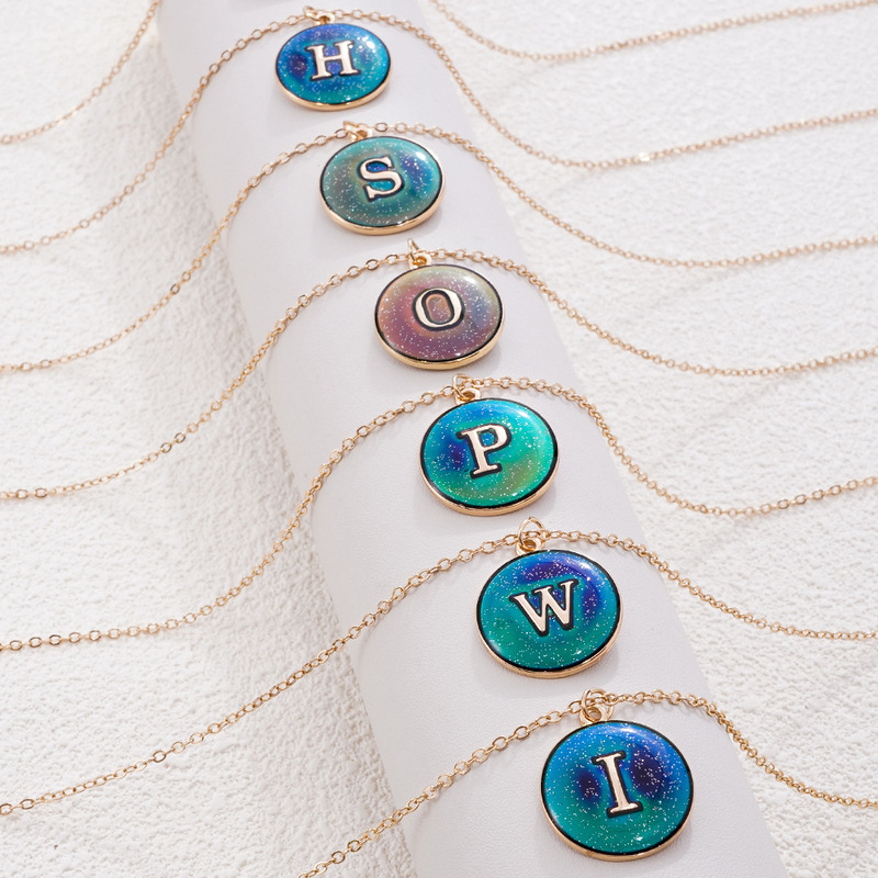 Cross-Border Hot Selling Ins Alloy Necklace 26 English Letters Oil Dripping Pendant Temperature-Sensitive Color-Changing Kidsren's Jewelry