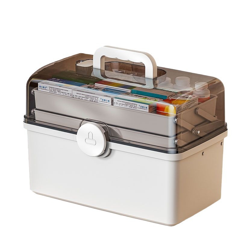 Caja de medicamentos multicapa casera, caja de almacenamiento de clasificación de medicamentos, caja médica casera de medicamentos de emergencia para niños de gran capacidad