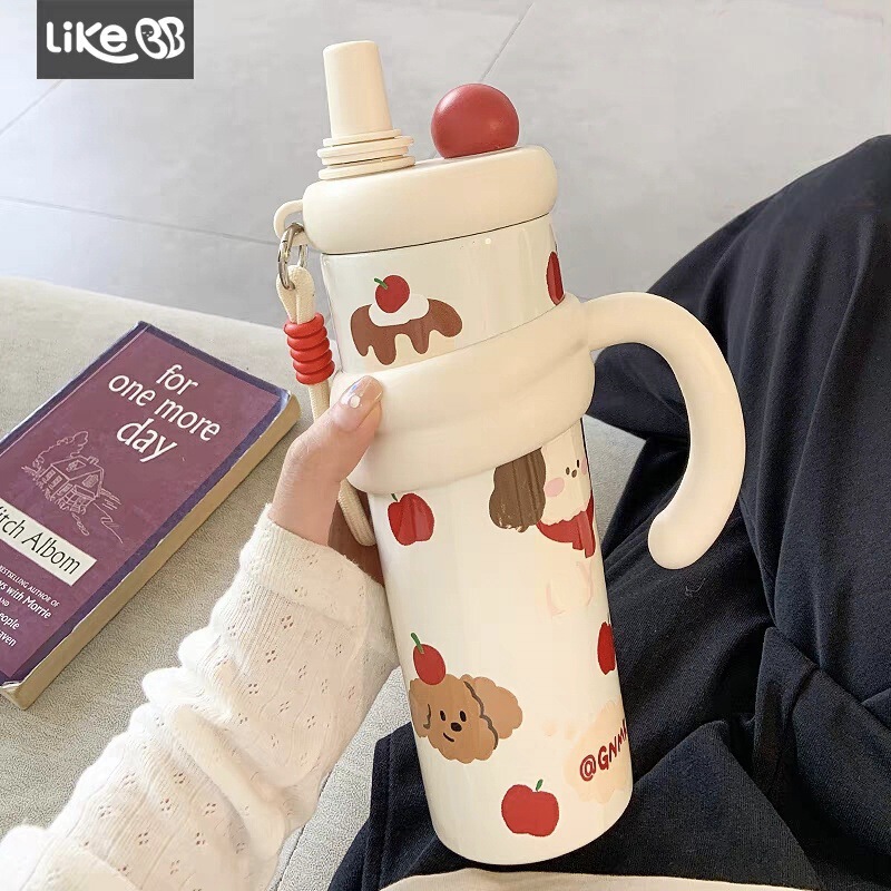 可爱保温杯女生高颜值大容量304不锈钢水杯学生便携双饮吸管杯子|undefined