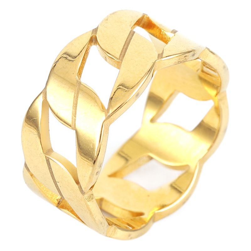 Anillo de cadena gruesa de acero titanio con diseño de eslabones retorcidos para mujer, joyería de acero inoxidable hueco con corte europeo y americano que no se decolora.