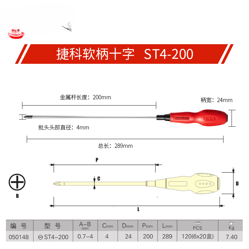 Jetech destornillador de tornillo de vástago blando cruzado destornillador de cono de destornillador pequeño cabezal de lote fuerte de acero al cromo vanadio magnético ST