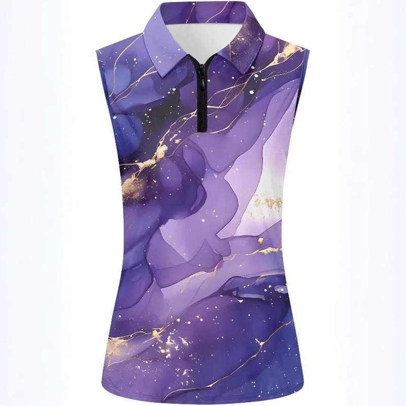 Cross-Border Exclusive Supply of Printed Lapel Zipper Sleeveless T-Shirts for Women, Amazon's Best-Selling Baseball Sports Casual Outdoor Tops Cross-Border Exclusive Supply of Printed Lapel Zipper Sleeveless T-Shirts for Women, Amazon's Best-Selling Baseball Sports Casual Outdoor Tops