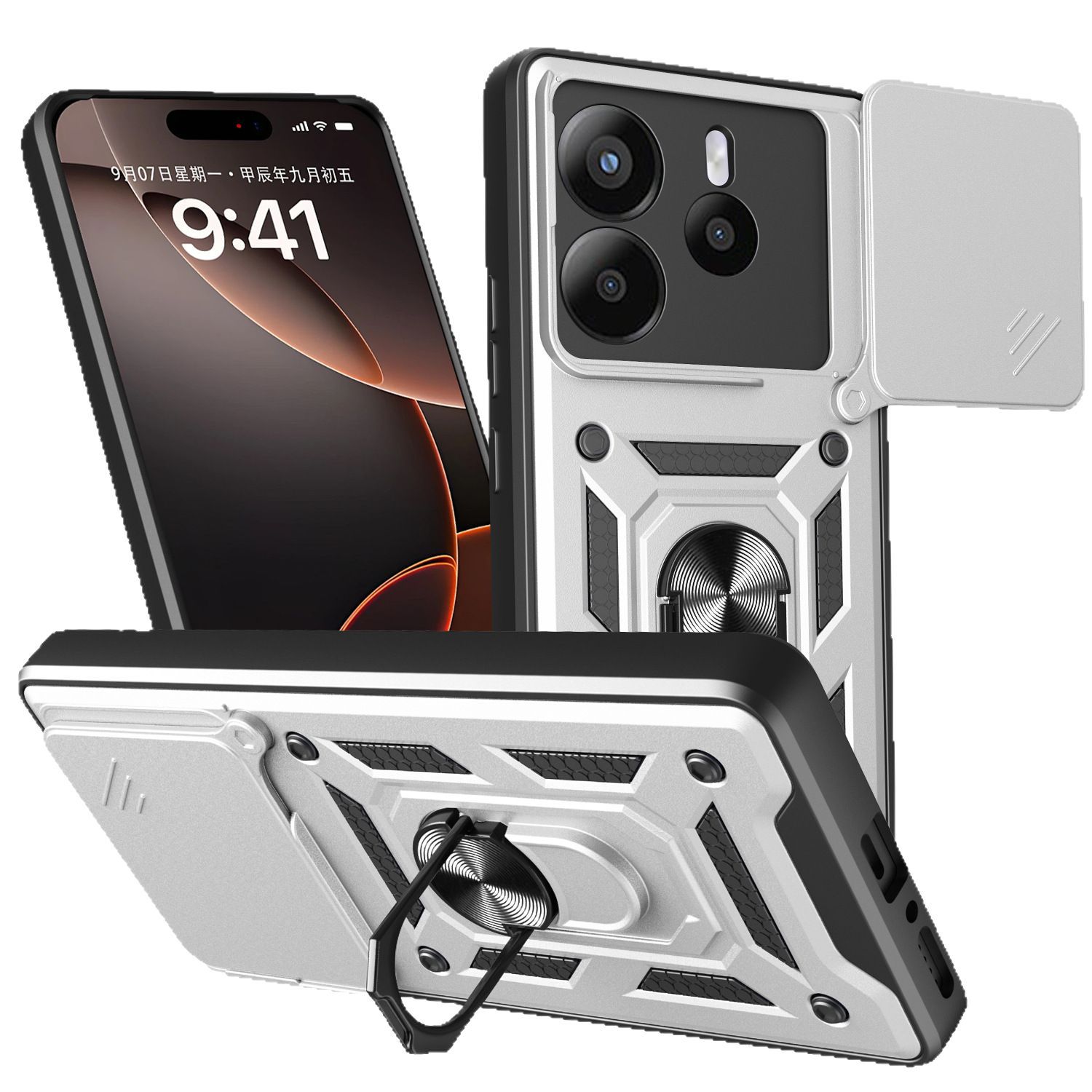 Aplicable RMNOTE14 5G versión extranjera modelo TPU + PC 2 en 1 360 soporte giratorio sargento anti-caída