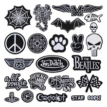 电脑绣花黑白图标系列天蝎蝙蝠翅膀骷髅头刺绣布贴服装徽章仔批发