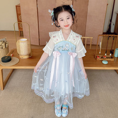 女童高級洋氣民族風古裝夏季超仙漢服連衣裙寶寶公主襦裙子夏裝潮