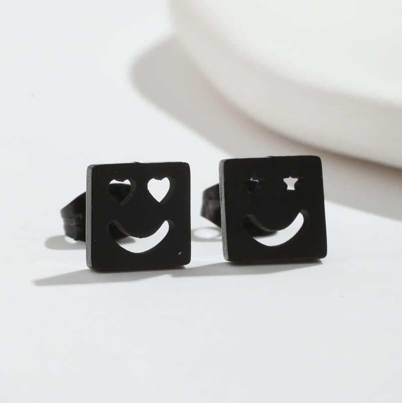 1 Pair Fashion Heart Shape Smiley Face Wings Stainless Steel Plating Hollow Out Ear Studs display picture 3