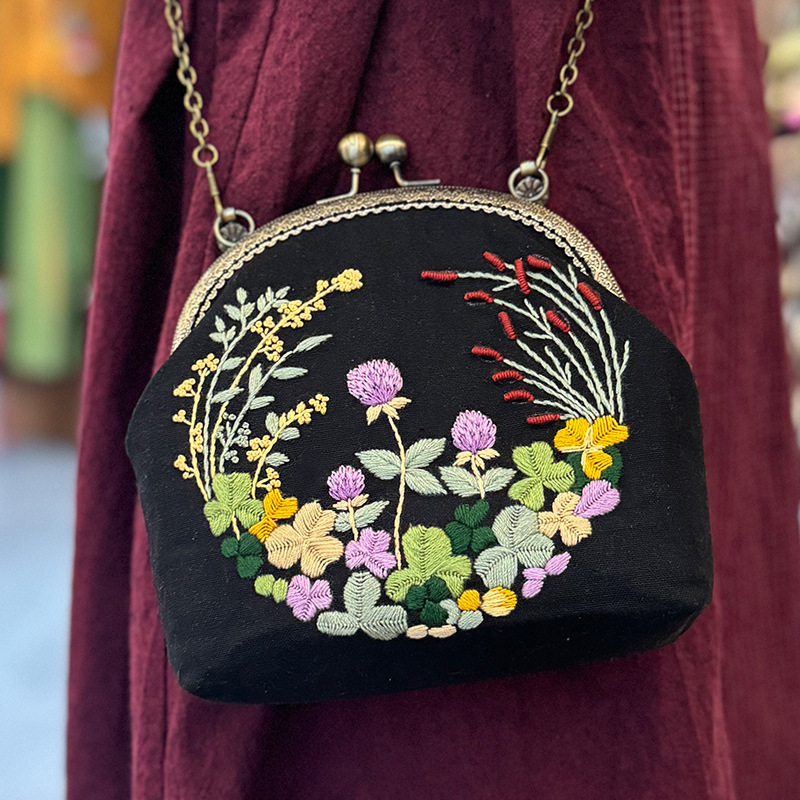 Cute gato Lu bordado bordado diy bolso de oro hecho a mano bolso de material creativo bolso regalo de novia