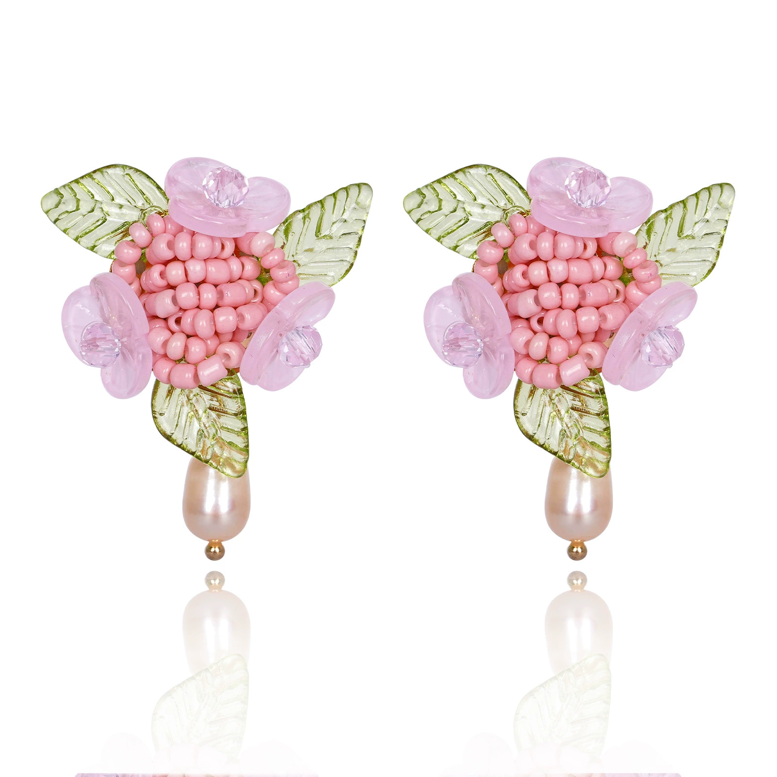 钟意 Accessory handmade, woven glass earrings, flowered