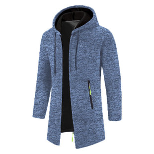 Men's Hooded Mid-length Thin Fleece Loose plus size Thin Fleece Sweater Jacket Knitted Cardigan Top Jacket