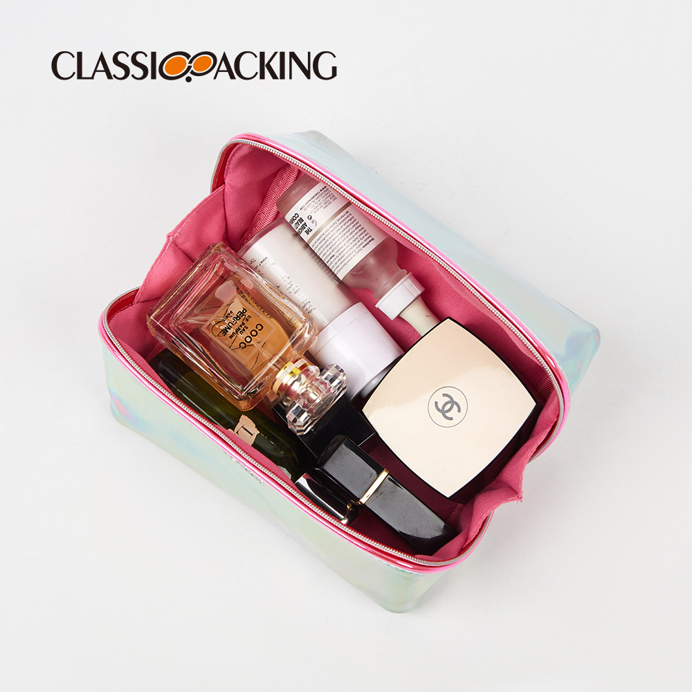 Bolsa de cosméticos ecológica de moda, bolsa de lavado de PVC colorida láser, todo fósforo, impermeable y portátil, embrague de PVC plateado deslumbrante