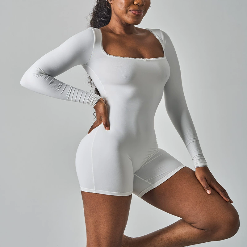 Кружевной боди с длинными рукавами, кросс-бордерный экспорт, кружевной обтягивающий эластичный комбинезон с квадратным вырезом