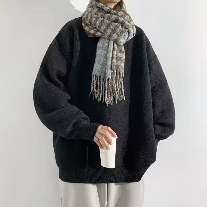 Solid color sweater for men, autumn and winter 2025 new style, loose and soft pullover base layer, solid color knitwear, cross-border wholesale.