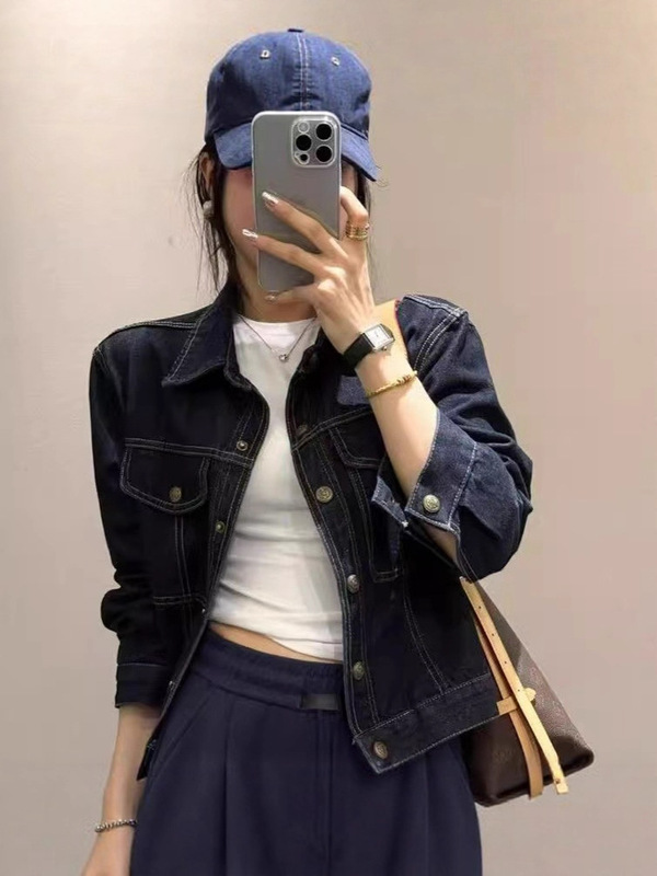 牛仔外套女春秋新款韩系复古百搭短款丹宁色气质长袖上衣休闲女款|undefined
