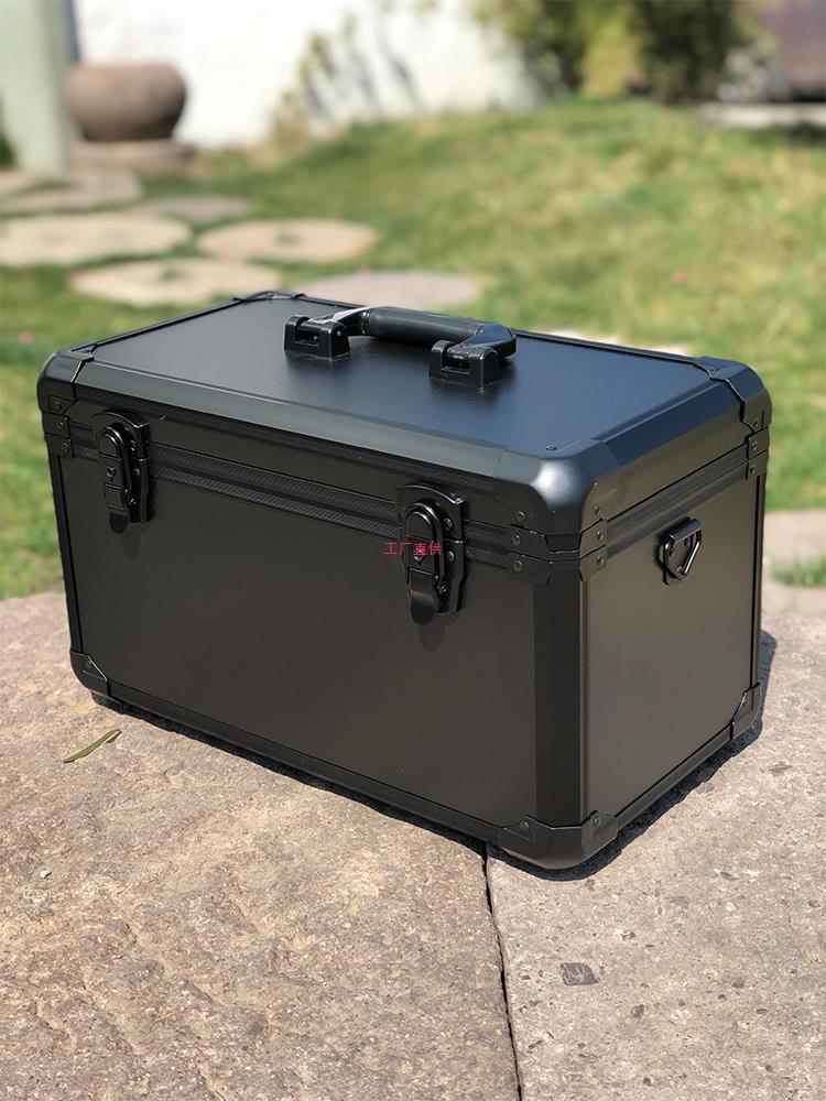 Large medium -sized black aluminum alloy multi -function hand -instrument box model dual control tool box with plate sponge