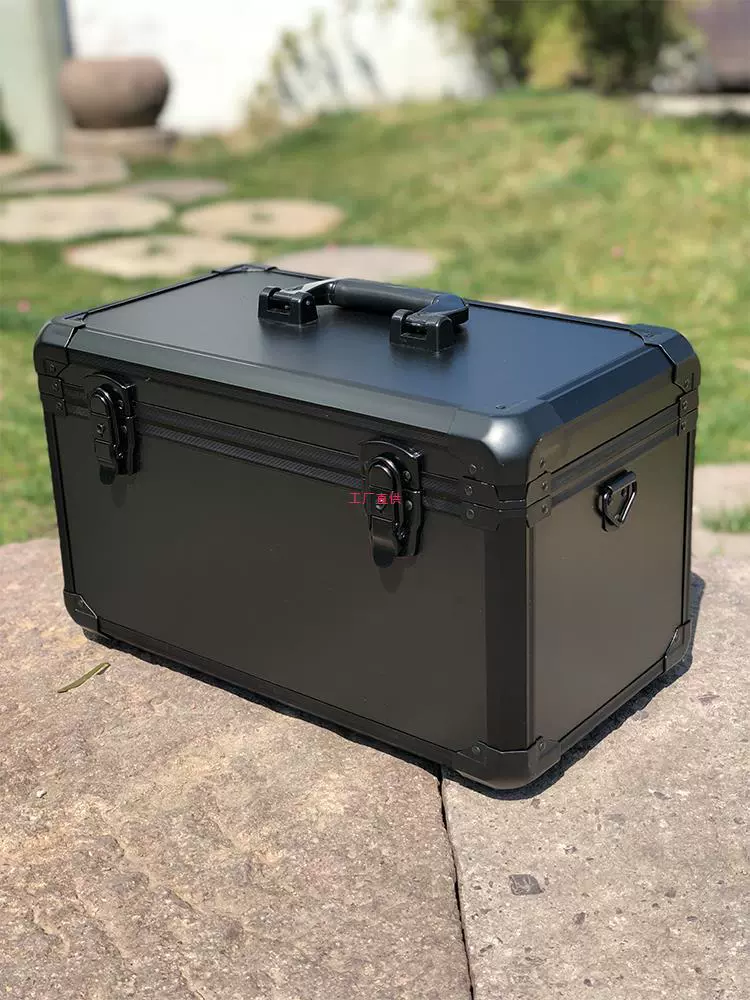 Large medium -sized black aluminum alloy multi -function hand -instrument box model dual control tool box with plate sponge