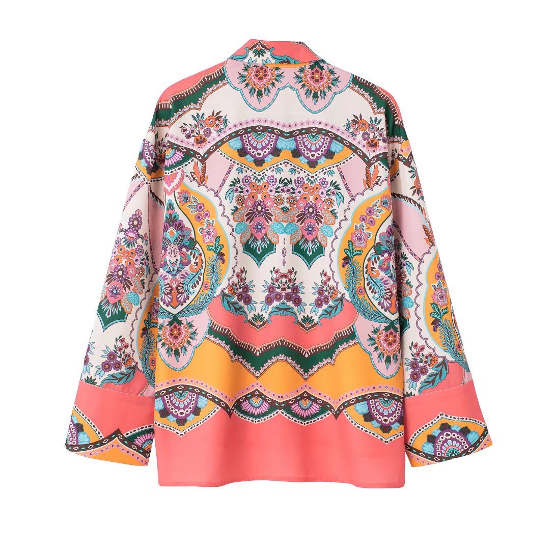 breasted printed loose lapel long-sleeved shirt NSAM133725