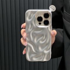 简约纯色适用iphone16promax手机壳电镀陨石纹苹果15保护套14银色