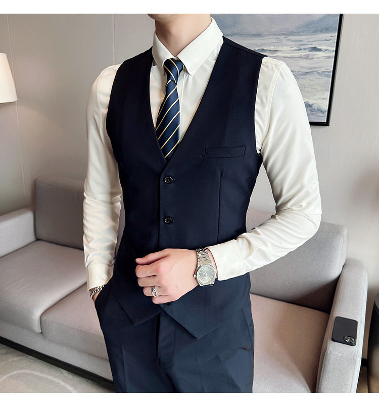 Bộ vest nam ba món ôm dáng, áo vest công sở cho nhân viên văn phòng và chú rể — Burgundy (áo đơn hai nút), Burgundy (áo đơn một nút), Màu xanh (áo đơn hai nút), Màu xanh (áo đơn một nút) chi tiết 25
