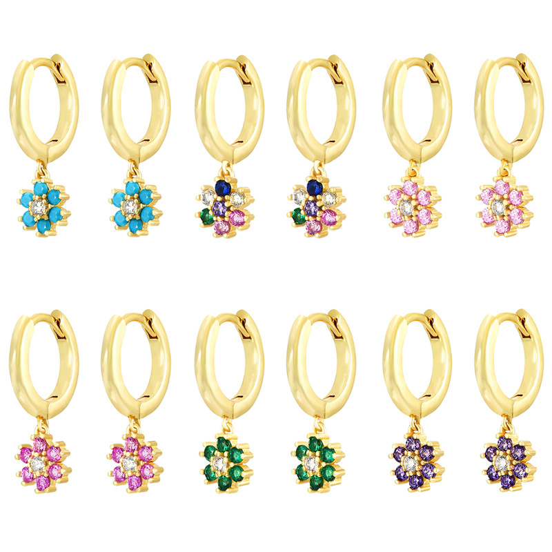 3g Weight Copper Ear Needle Material Zircon Inlay Material Drop Earrings Classification 1 Pair Quantity Holiday, Daily Occasion Copper Material Flower Pattern Women's Gender Inlay Design Simple Style, Classic Style Style 1 Pair Simple Style Classic Style Flower Inlay Copper Zircon Drop Earrings 无