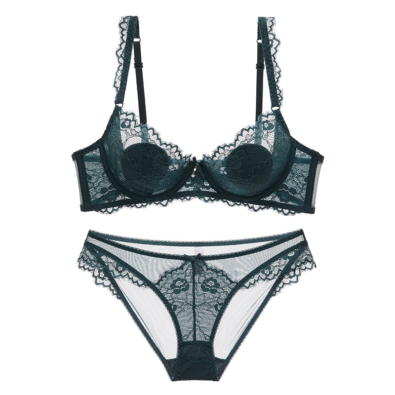 Traje de sujetador de Orejas de conejo de encaje sexy sujetador de anillo de acero para mujeres transpirable pecho grande ropa interior pequeña anti-punto de rocío