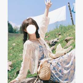 度假风镂空蕾丝防晒开衫薄款女夏季配吊带裙外搭罩衫针织短款上衣