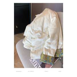 新中式国风印花拼接盘扣棉服女冬2025轻薄保暖夹棉外套女盘扣棉服