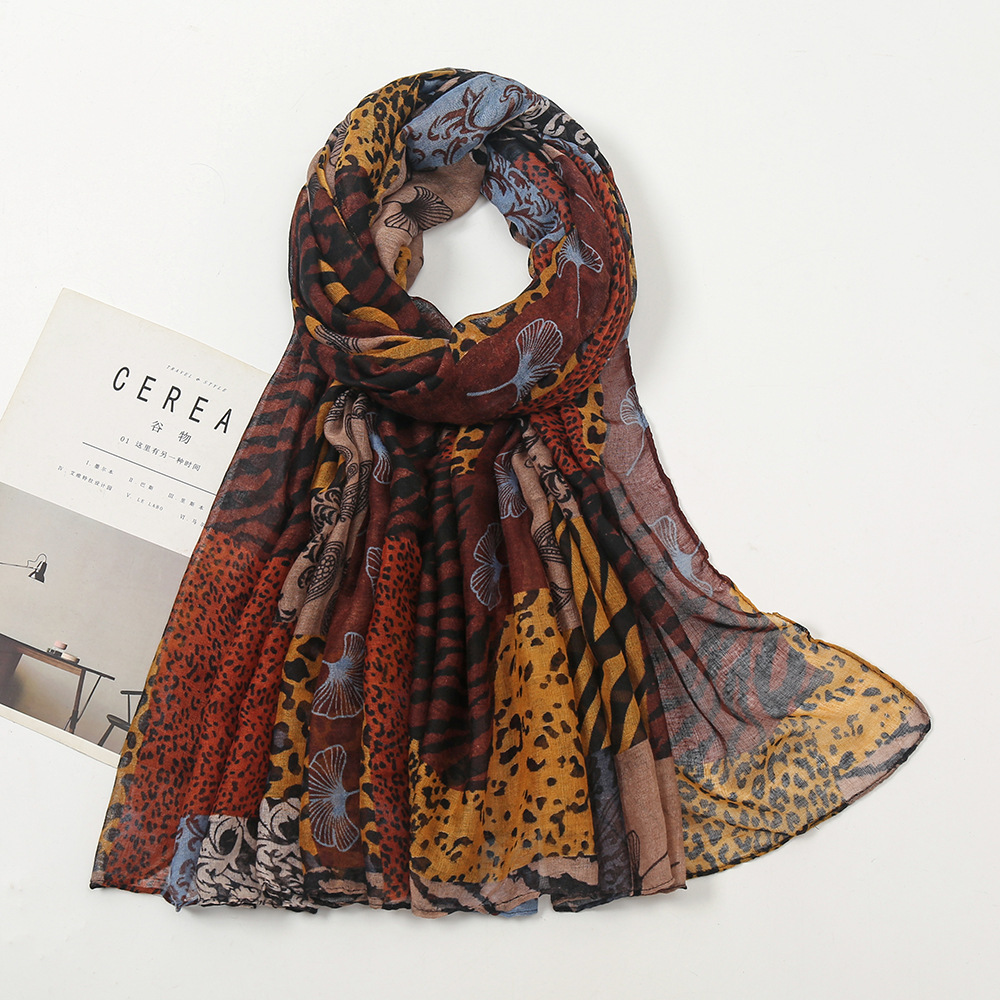 spring and autumn new pattern Voile Leopard printing scarf Seaside Travel? Scarf Cotton and hemp Feel Retro Scarf Shawl