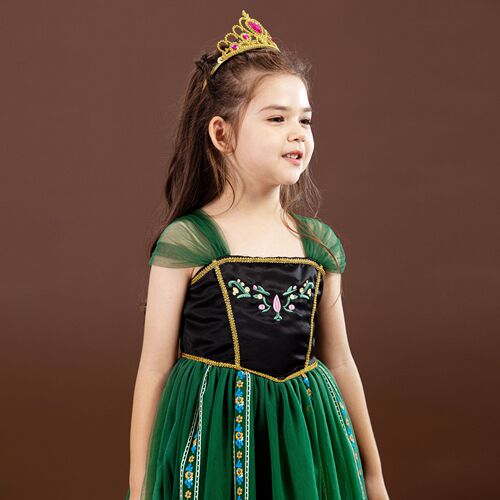  New Frozen Anna Princess Dress Girls Dress Short Sleeve Summer Mesh Dress 6-piece Dropshipping