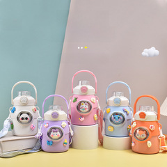 Internet celebrity figurine children's kettle hand-held cartoon student straw cup hand-held 316 stainless steel children's thermos 