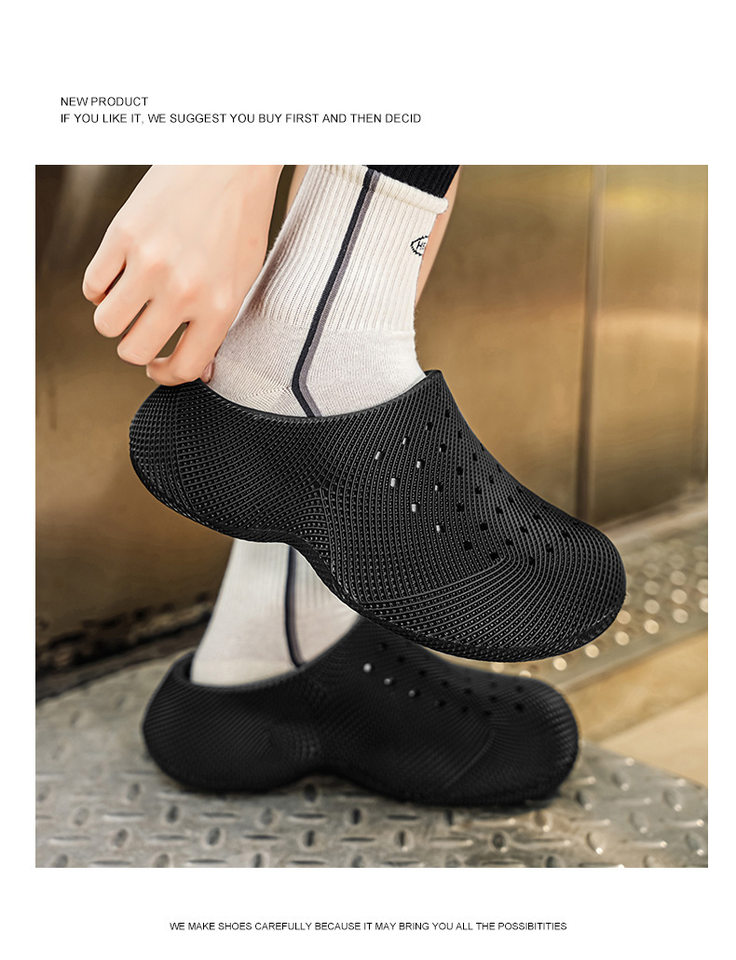 Dép bít mũi đế dày in 3D thoáng khí chống trượt đi ngoài trời — Màu kaki, màu đen chi tiết 18