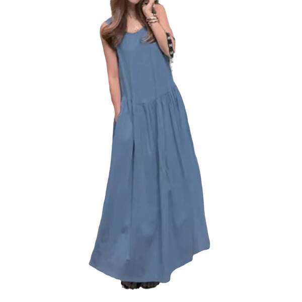 summer solid long vest with a round collar sleevless