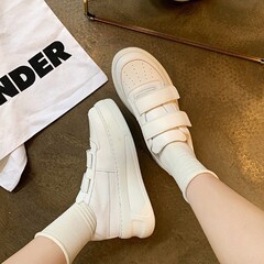 牛皮版~小个子增高真皮厚底小白鞋女魔术贴松糕鞋老爹鞋休闲板鞋