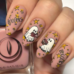万圣节小鬼派对穿戴甲欧美星星幽灵杏仁甲假指甲跨境穿戴甲nails